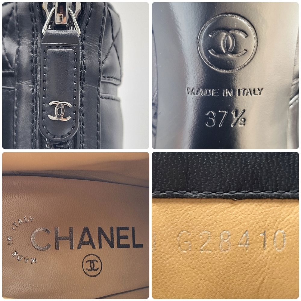 CHANEL Matelasse Quilted Leather Ankle Boots Front Zip Black Booties 37.5 - Picture 11 of 16